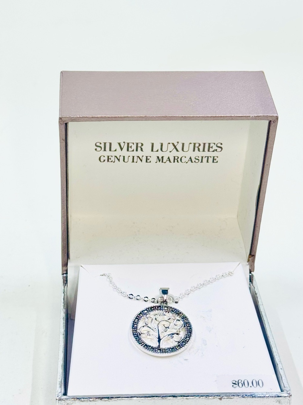 Silver Luxuries Marcasite Tree of Life Pendant W/18” Chain Necklace NIB MSRP $60
